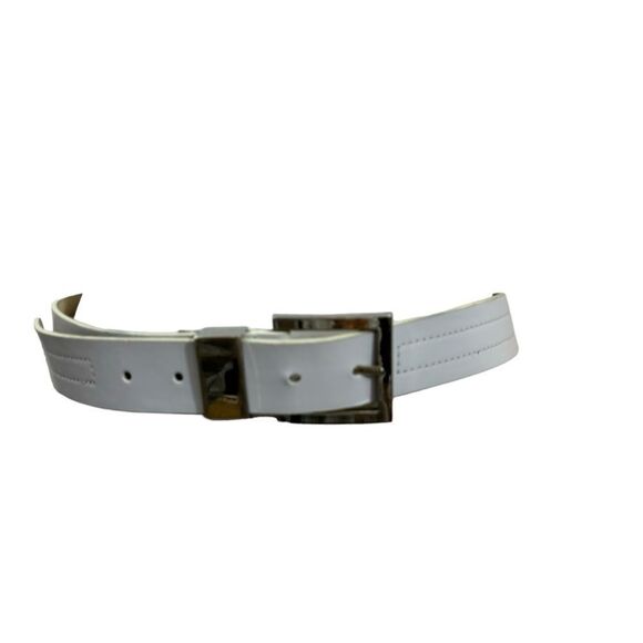 Ladies White Genuine Leather Belt with Silver Hardware Size XL - Picture 9 of 14